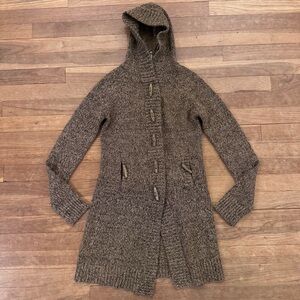Takeout brown tan knit long sleeve hooded sweater tunic size medium M
 b78